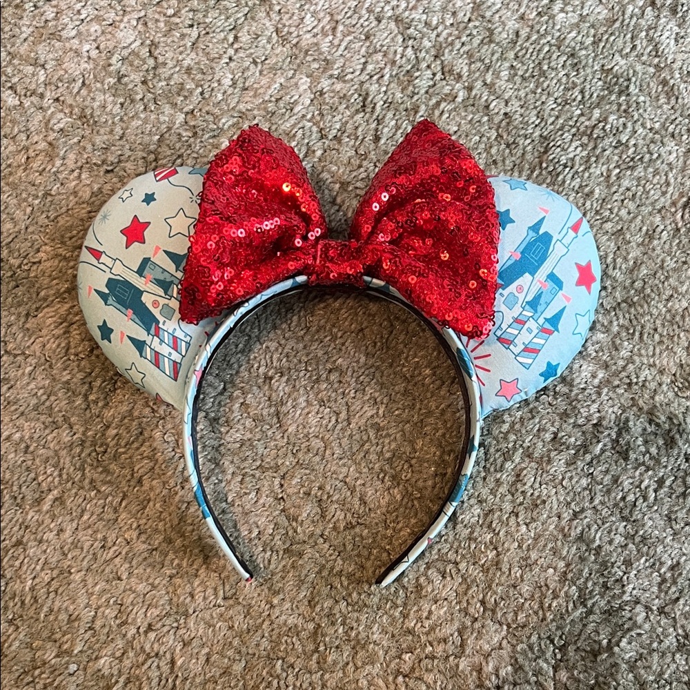 Red Sequin Bow Mouse Ear Patriotic Fourth of July Headband